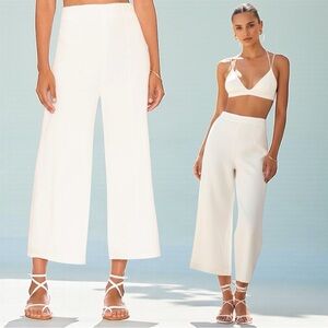 NWT Anna Nata Olivia Flowy Linen Cropped Pants In Natural White Size XS